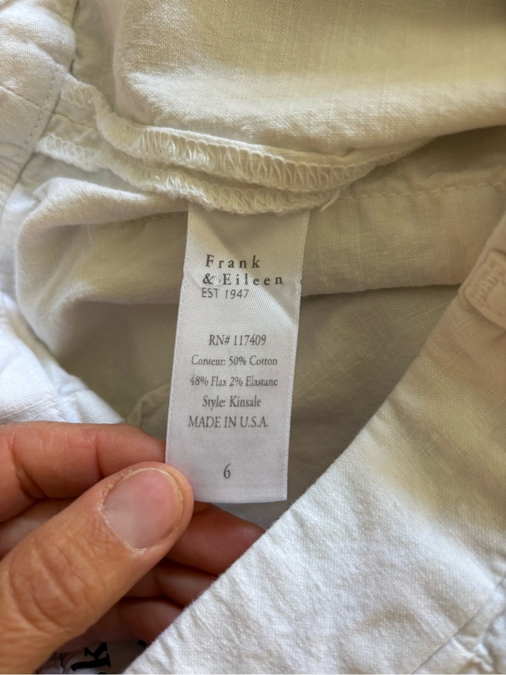 Frank & Eileen Kinsale Hualalai White Cotton Flax Blend Pants Raw Hem Resort 6 - Picture 5 of 8